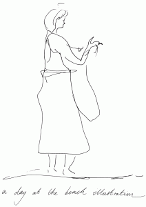 A Day at the Beach illustration - Rowena Siorvanes A woman drying herself after swimming